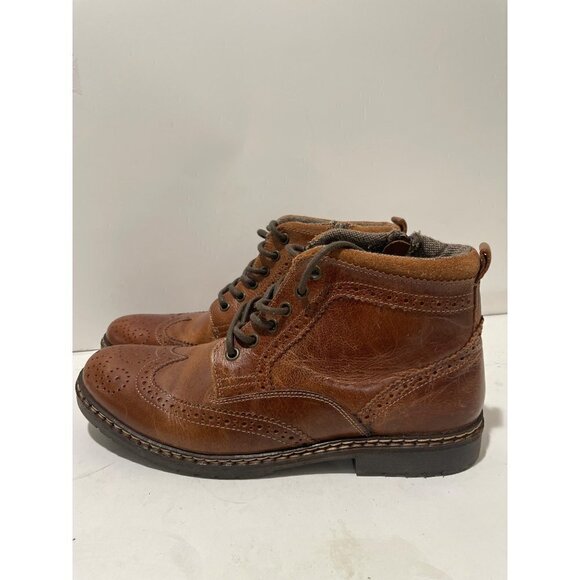 STEVE MADDEN MENS WESTERN CONGNAC LEATHER ANKLE BOOTS BRONW SIZE 9 - Picture 1 of 10